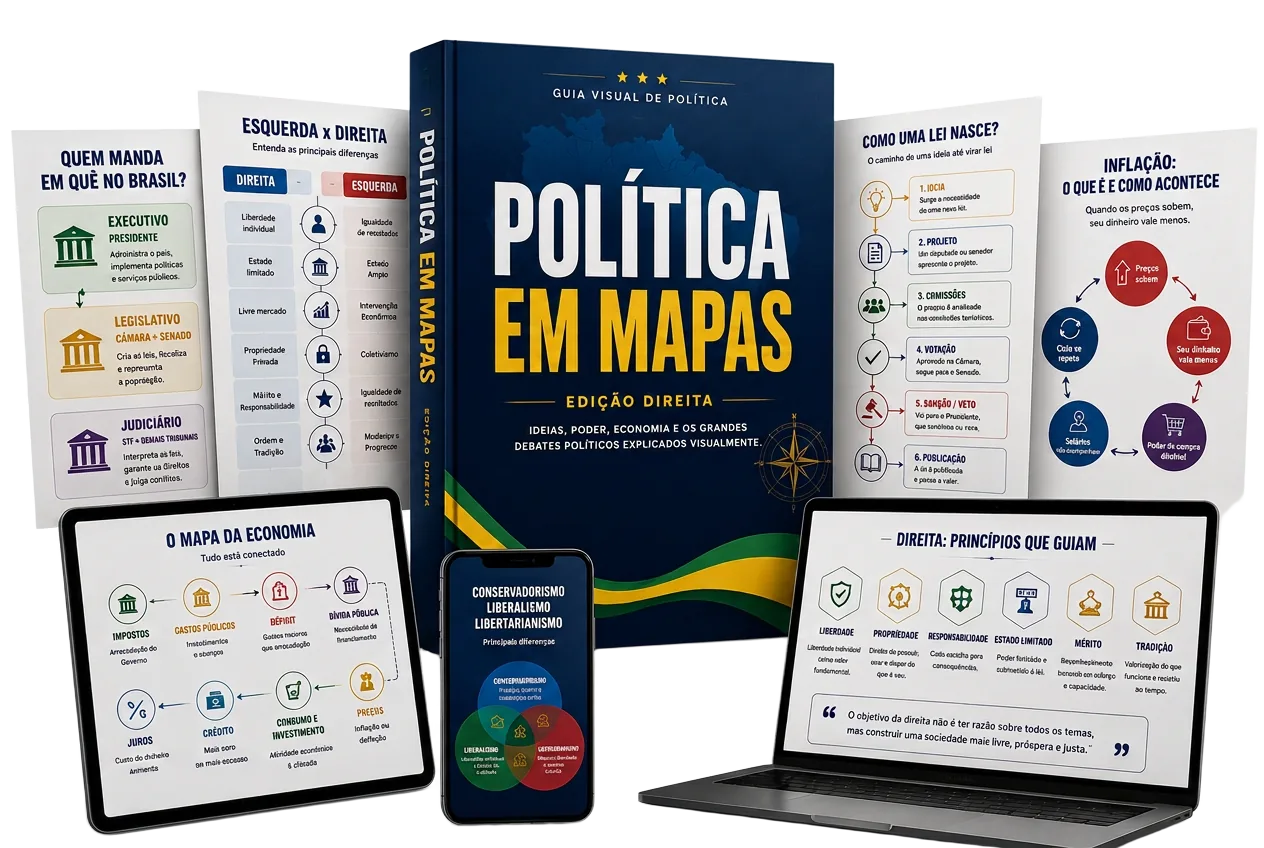 Coleção Política em Mapas — Edição Direita: livro, tablet, celular e páginas visuais